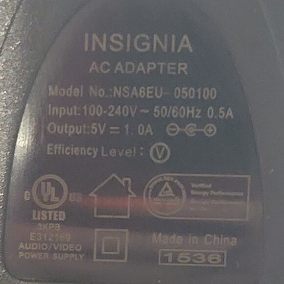 Insignia Black AC Adapter 5V NSA6EU-050100 - Picture 1 of 4